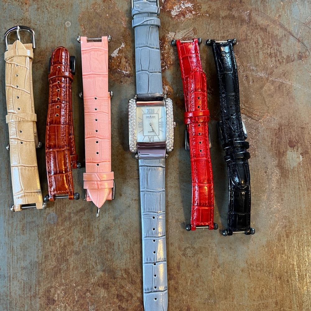 Joan Rivers Watch w/Crystals & Interchangeable Leather Bands
